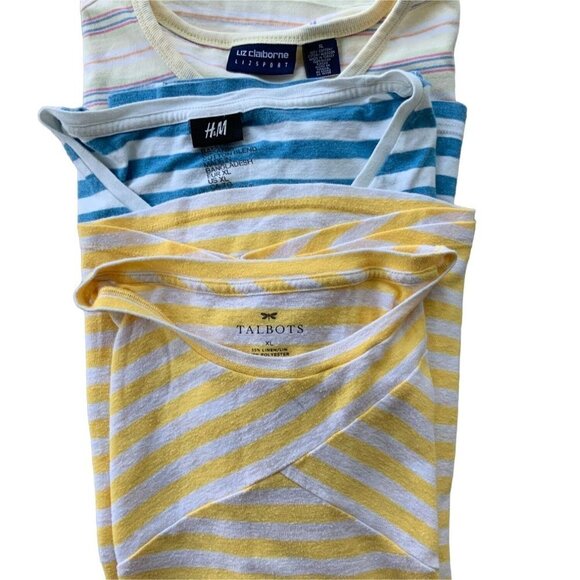 LOT OF 3 LADIES H&M TALBOTS LIZ SPORT SS STRIPED TEE TSHIRT LINEN TOP EUC XL - Picture 1 of 11